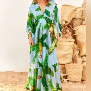 Farm Rio Tropical Leaf Print Maxi Dress